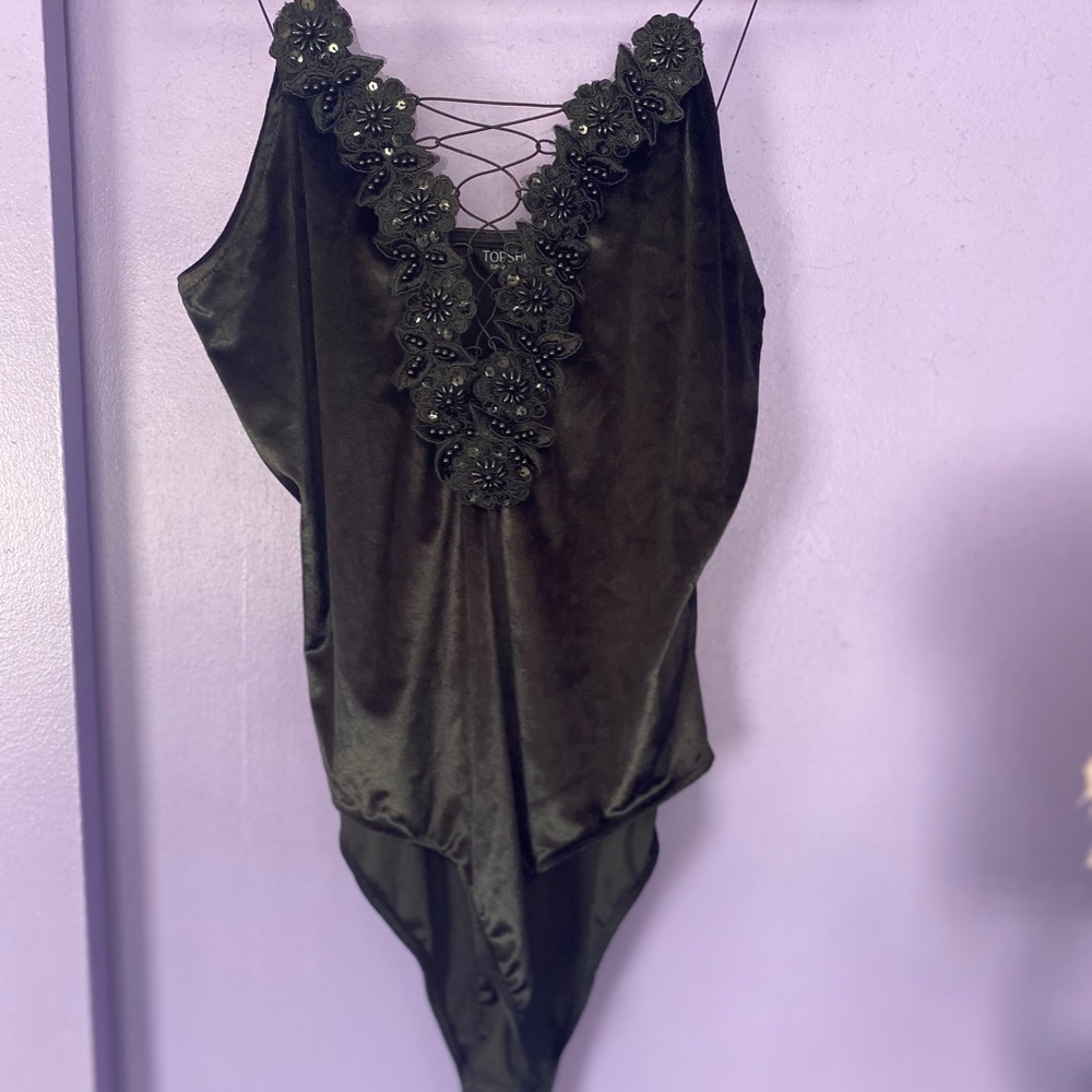 Thin spaghetti strap velvet bodysuit